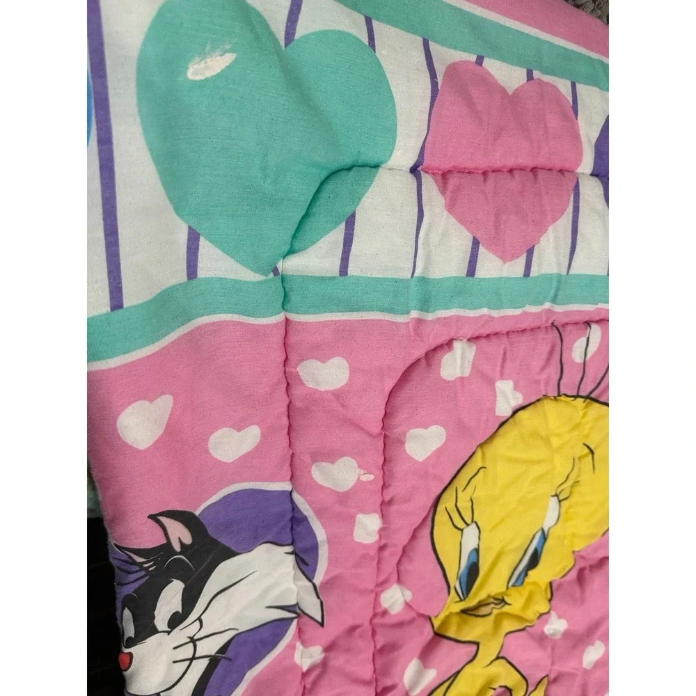 Vintage 1994 Twin Looney Tunes Bed Comforter Pink Warner Bros Tweety Taz Bugs